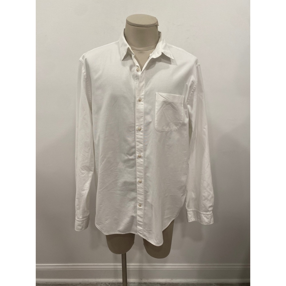 Banana Republic Button Down Shirt Mens XL White Grant Fit Stretch Oxford Cotton